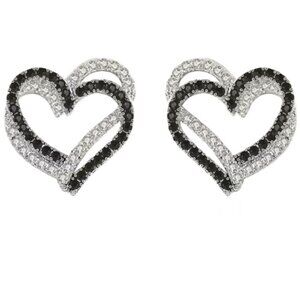 Elegant Double Heart Lab Created Black and White Cubic Zirconia Stud Earrings